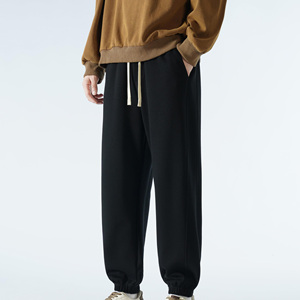 Pantalones Deportivos Negros de Algodón para Hombre, Cintura Elástica con Cordón, Estilo Casual para Otoño - Product Image 6