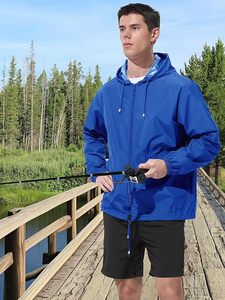 Veste imperméable à capuche bleue pour homme, style décontracté, en polyester, coupe régulière, fermeture éclair, style fin, idéale pour le printemps - Product Image 3