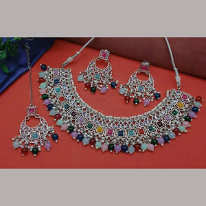 Silver Plated Fashion Jewelry <b>Set</b> with <b>Crystal</b> Stone Pearl Beads Necklace - Product Image 3