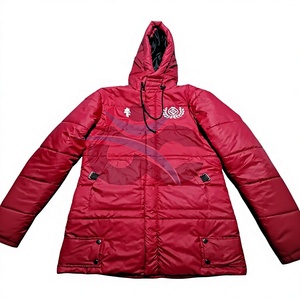 ORCAFITS Custom <b>Thin</b> <b>Puffer</b> <b>Jacket</b> with Stand Collar Red Hooded <b>Puffer</b> <b>Jacket</b> Long Winter Coat With Patch Design Windproof - Product Image 1