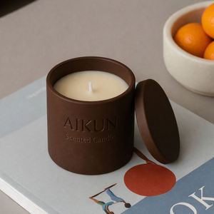 Bougie parfumée artisanale biologique AIKUN, marque privée, cire de soja naturelle, pot en céramique, pour les fêtes, Diwali, respectueuse de l'environnement - Product Image 2