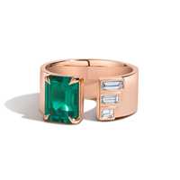 Bague personnalisée en or massif 10K 14K 18K avec pierre précieuse de laboratoire taille émeraude, sertie à griffes et à clos, large, style cigare, pour femme