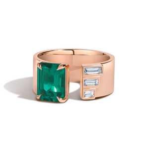 Custom Emerald Cut Gemstone Statement Ring 10K 14K 18K Solid Gold Open <b>Gap</b> Wide Cigar Band For Women Everyday Wear Factory Price - Product Image 5