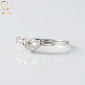 14k Gold Three Stone Engagement <b>Ring</b>, Half <b>Moon</b> & Baguette Tapered Cut Moissanite Diamond Wedding <b>Ring</b> - Product Image 2