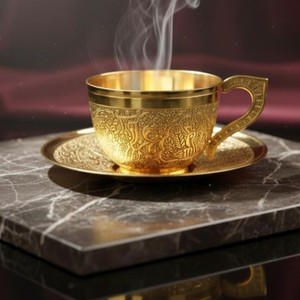 Elegant Brass <b>Cup</b> and <b>Saucer</b> with Smooth Golden Surface and Classic Proportions for Everyday Sophistication - Product Image 2