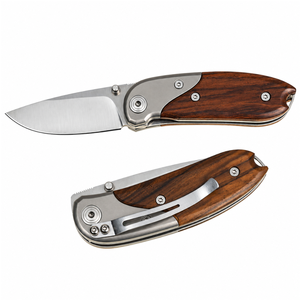 Cuchillos Plegables con Mango de Madera Color Nogal Oscuro, Hoja de Acero Inoxidable, Clip de Bolsillo y Agarre Ergonómico para Camping y Uso General - Product Image 5