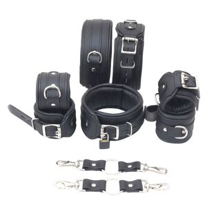 Juego de esposas de cuero genuino con correas para muñecas, tobillos y cuello para juegos de bondage BDSM - Product Image 2