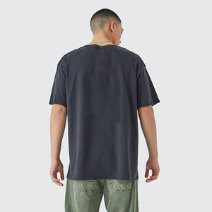 T-shirt Homme Noir 100% Coton Surdimensionné avec Logo Personnalisé, Lavage Acide, Style Hip Hop, Respirant, Séchage Rapide, Épaules Tombantes, Écologique - Product Image 5