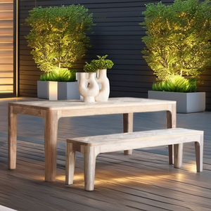 Minimalist Wood Dining <b>Table</b> with <b>Bench</b> <b>Set</b> for Outdoor Use 180 Cm Length Natural Finish - Product Image 6