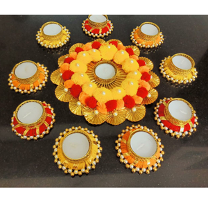 Traditional Indian <b>Tea</b> <b>Light</b> Holder Set - Handmade Gota Patti Votive for Diwali, Wedding, Party and Festive Home Decor - Product Image 3