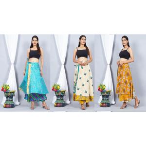 Jupe portefeuille bohème pour femme, longueur genou, en mousseline, viscose, soie et satin, faite à la main, respirante, taille normale, toutes saisons, pour la maternité - Product Image 2
