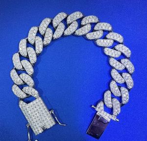 Iced Out Cuban Chain Gold Plated 925 Sterling Silver Luxury Hip Hop Link Bracelet with Moissanite for <b>Men</b> Women - Product Image 3