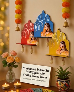 Autocollant mural artisanal traditionnel indien Jharokha pour bougie chauffe-plat en MDF, motif Pichwai Bani Thani, pour décor de salle de Pooja festive Diwali - Product Image 3