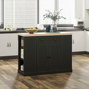 Tavolo da Cucina Moderno Nero Autoportante con Isola, Ripiani Regolabili, Cassetto e Vano Portaoggetti, Realizzato in Metallo, Acciaio, Rovere e MDF - Product Image 2