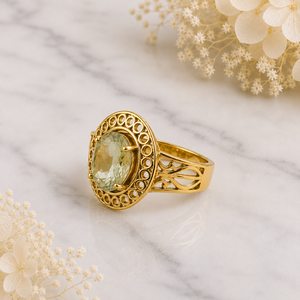 Bague Vintage en Argent Sterling 925 Plaqué Or Jaune avec Améthyste Verte, Sertie en Bezel, Bande Ornée Ajoure, Bijoux pour Femme, Vente en Gros - Product Image 3