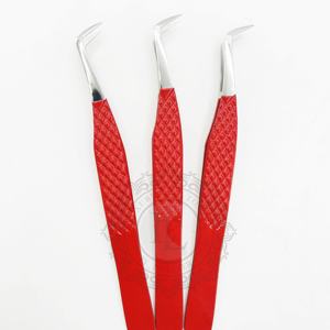 Private Label Red <b>Powder</b> Coating Silver Tip Eyelash <b>Volume</b> Tweezers Sustainable Stainless Steel Diamond Pattern Tweezers - Product Image 4