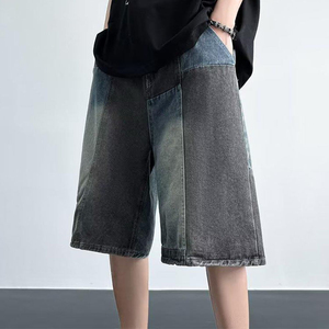 กางเกงยีนส์ขาสั้นผู้ชายแบบใหม่ แต่งผ้าแบบ Patchwork เอวกลาง ผ้าฝ้าย Stonewashed สไตล์ลำลองสำหรับฤดูร้อน มีกระเป๋า ระบายอากาศได้ดี แบบทอ - Product Image 2