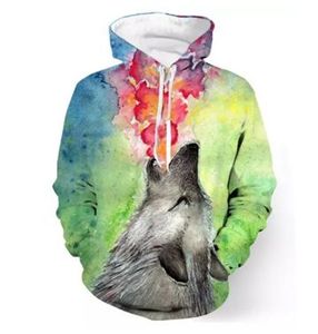 Sweat-shirt à capuche pour homme, imprimé loup aquarelle, coupe classique, décontracté, pour l'automne, 100% polyester, tricoté, impression par sublimation - Product Image 3