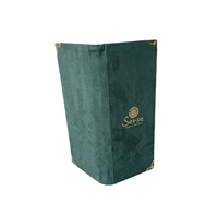 Menu de luxe personnalisé en cuir PU finition daim, couleur verte, design fin, gaufrage doré, 12x4,5 pouces, pour restaurants et hôtels