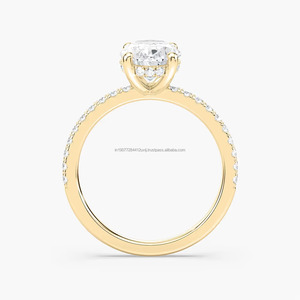 Bague de fiançailles minimaliste pour femme en or jaune 14 carats avec diamant de laboratoire ovale de 2 carats certifié IGI et halo caché, idéale pour les mariages et les fêtes - Product Image 4