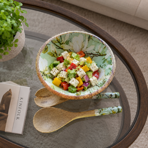 Juego de Ensaladeras de Madera de Mango Hechas a Mano de Primera Calidad con Acabado Esmaltado con Diseño Floral de Magnolia, Tazón de Madera para Servir Alimentos, Apto para Cocina - Product Image 3