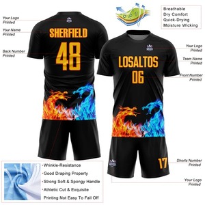 Maillot de football personnalisé noir jaune orange flamme de dragon, sublimation, respirant, séchage rapide, uniforme de football, vêtements d'équipe, vêtements de sport - Product Image 5