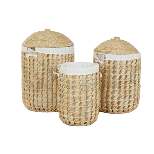Juego de 3 cestas de jacinto de agua para ropa sucia, cestas tejidas para almacenamiento en el dormitorio, cesto para ropa de bebé y niños, de Vietnam - Product Image 1