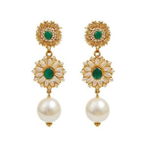 Floral Pearl Drop Jhumka Earrings in Matte Gold Finish for Wedding and Party - Product Image 2