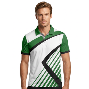 <b>Men's</b> Short Sleeve Polo Shirt Green White Black Geometric Print Quick Dry Polyester Casual Fit - Product Image 4