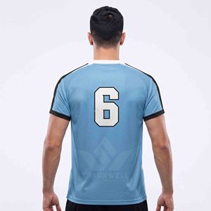 เสื้อวอลเลย์บอลสีฟ้าสำหรับผู้ชาย คอวี แขนสั้น ผ้าโพลีเอสเตอร์ซับเหงื่อ หมายเลข 6 ชุดทีมผู้ใหญ่ - Product Image 6