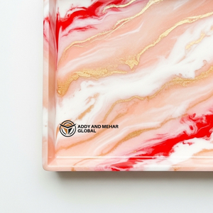 Orange Pink Marble Resin <b>Tray</b> with <b>Gold</b> Rim | Luxury Oval <b>Serving</b> <b>Tray</b> - Product Image 5