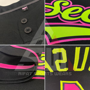 Maillot de baseball noir 100 % polyester imprimé sur mesure, antibactérien, avec lettrage doré, manches courtes, fermeture à boutons, pour équipe - Product Image 6