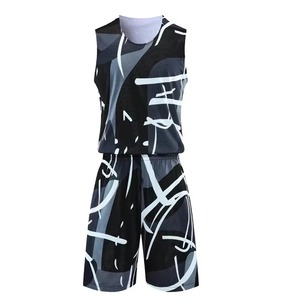 Men Sleeveless Basketball Jersey Set Round Neck Breathable Mesh Print Uniform <b>Shorts</b> Drawstring Black <b>White</b> - Product Image 4