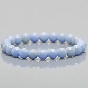 Natural Angelite Smooth Round <b>Gemstone</b> Beads Stretch <b>Bracelet</b> Healing Jewelry Wholesale Bulk - Product Image 1