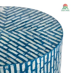 Table basse ronde moderne avec plateau en résine mosaïque de verre bleu, mobilier contemporain pour salon - Product Image 5