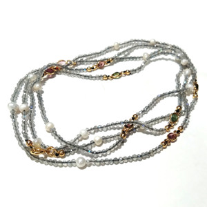 Collier long superposé en argent sterling plaqué or avec pierres précieuses de labradorite grise naturelle, perles d'eau douce et pierres précieuses multiples - Product Image 4