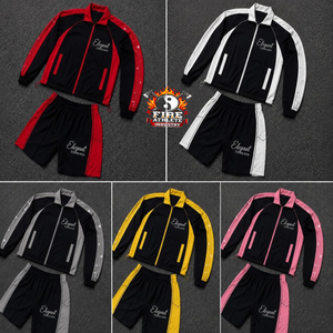 Conjunto Deportivo Elegante para Hombre con Bloques de Color, Chaqueta con Cierre y Pantalones Cortos de Secado Rápido, Poliéster y Spandex, Ropa de Primavera - Product Image 6
