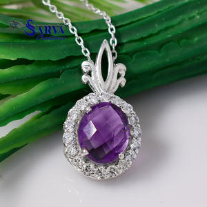 Collar con Colgante Ovalado de Amatista en Plata de Ley 925 con Circonitas Cúbicas, Joyería Fina Elegante, Regalo para Mujer - Product Image 2