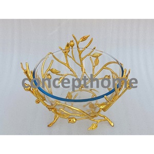 Tazón de Servir Personalizable de Porcelana Hecha a Mano Ecológica con Base de Metal y Cristal de Lujo, Diseño Floral Moderno, para Bodas, Fiestas y Eventos - Product Image 6