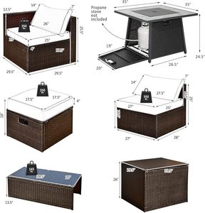Elegante Conjunto de Muebles de Mimbre para Exteriores con Mesa para Fogata y Asientos Acolchados Grises Cómodos, Caja de Almacenamiento Lateral Funcional - Product Image 4