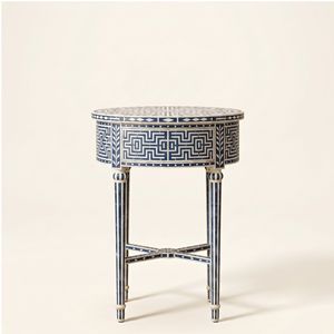 Luxury Bone Inlay Handicraft Tradition Custom and Greek Key <b>Bedside</b> <b>Table</b> Bone Inlay <b>navy</b> blue <b>Table</b> Living Room Furniture - Product Image 2