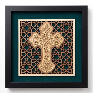 Arte Mural de Madera con Cruz de Mandala, Decoración Cristiana Intrincada con Capas y Marco para el Hogar y la Oficina - Product Image 1
