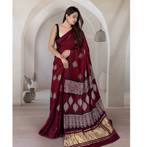 Pure Modal Silk Hand Block Printed Saree With <b>Tissue</b> Pallu Ethnic Wear New Collection <b>Wedding</b> Party Festive Saree Limited Stock - Product Image 1