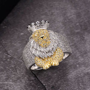 AMBER JEWELS Anillo de cóctel unisex de plata 925 con cabeza de león y pavé de moissanita, chapado en oro de 18K, estilo Hiphop, certificado - Product Image 3