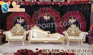 Maharaja Style Wedding <b>Sofa</b> Set With Chairs Dreamlike Modern White <b>Gold</b> King & Queen Loveseat <b>Sofa</b> Reasonable Price Australia - Product Image 2