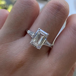 Emerald Lab <b>Diamond</b> Engagement <b>Ring</b> With Baguette Side Stones Solid Gold Bridal <b>Ring</b> for her - Product Image 3