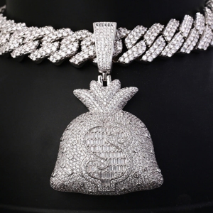 จี้กระเป๋าเงิน Wealth Drip - ประดับเพชรโมอิสซาไนต์แบบเต็มเม็ด, กระเป๋าเงินเสริมโชคลาภ - จี้เงินแท้ 925 ประดับเพชรโมอิสซาไนต์ - Product Image 2