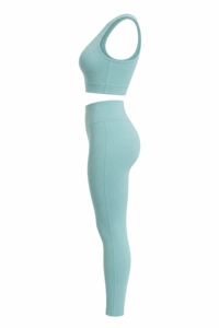 Conjunto de Yoga de 2 Piezas: Sujetador Deportivo Racerback Verde Menta y Leggings de Cintura Alta, Ropa Deportiva sin Costuras de Longitud Completa - Product Image 2