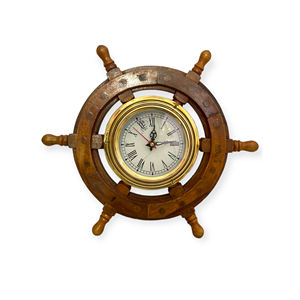 Reloj de Pared Moderno Art Deco de Madera con Diseño de Timón de Barco, Funciona con Batería, para Decoración Náutica - Product Image 1