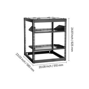 Rack di Rete Open Frame 12U da 23 Pollici di Profondità, Montaggio a Parete/Pavimento, Robusto, a 4 Posti, con Ripiani Ventilati per Data Center - Product Image 5